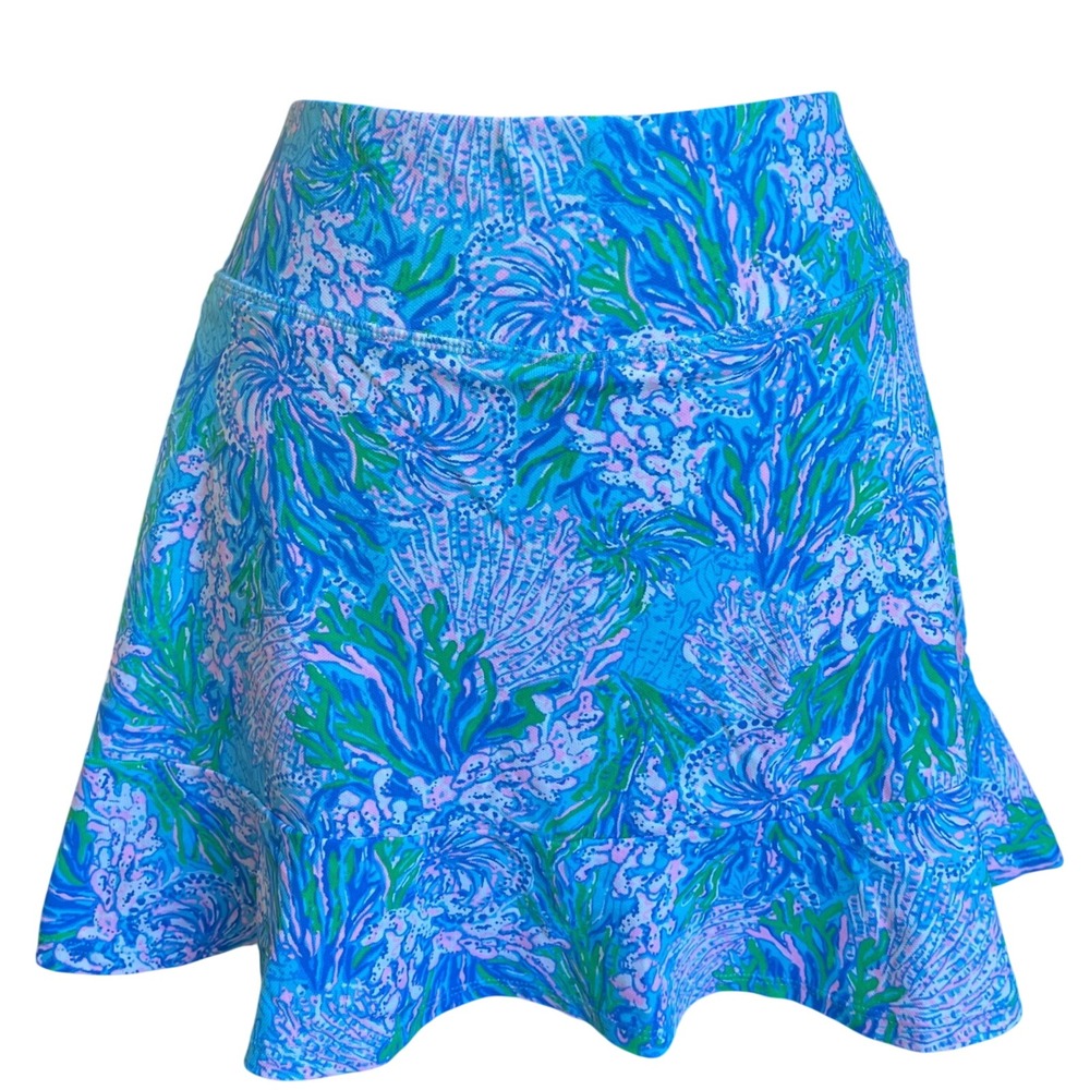 Lilly Pulitzer Luxletic Mermaid In The Shade Skort Blue Green Coral Reef Medium